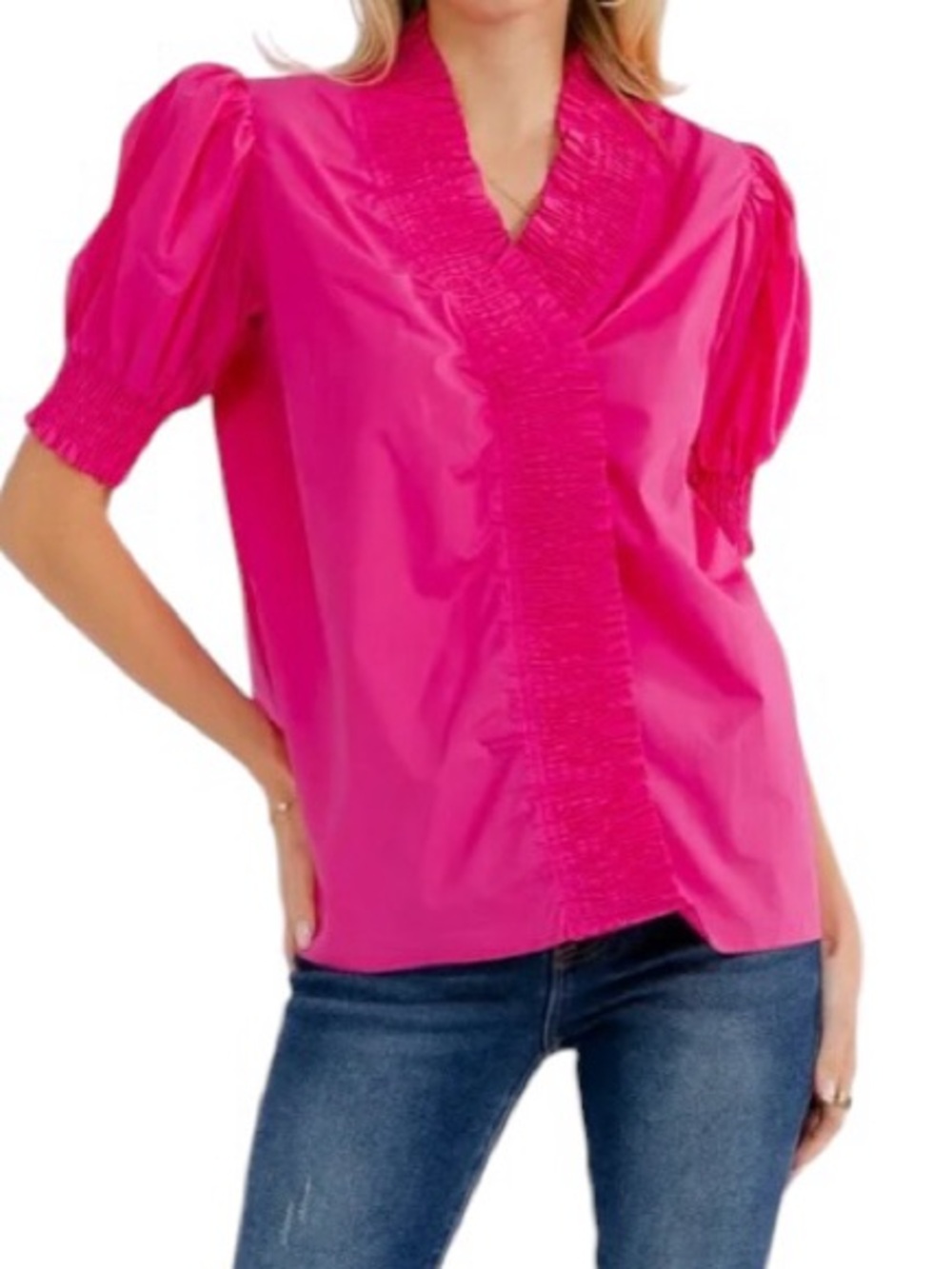 Pink Cotton Ruffle Smocked Short Sleeve Spring/Summer Top